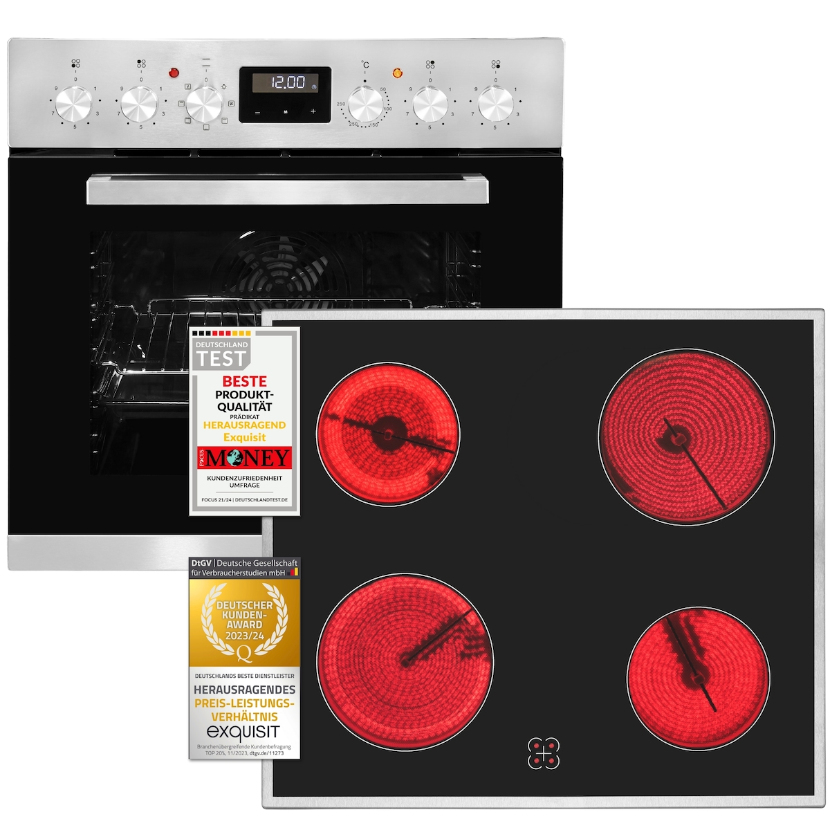 Exquisit EHE 157-2 UR-Set Einbauherd | 59 L Garraum | Glaskeramikkochfeld Image