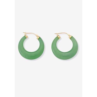 Women's Goldtone Over Sterling Silver Genuine Green Jade Hoop Earrings (31Mm) Jewelry by PalmBeach Jewelry in Jade