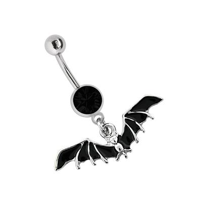Bauchnabelpiercing ADELIA´S "Piercing Piercing Bauchnabelpiercing", Damen, schwarz, Chirurgiestahl, modisch, Piercings, Banane 316l Stahl, mit Fledermaus Anhänger