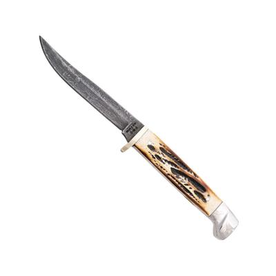 Bear and Son Knives Hunter Fixed Blade Knife w/ Leather Sheath 3in High Carbon Stainless Steel Genuine India Stag Bone Handle 563D