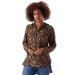 Masseys Button-Front Peasant Top (Size S) Leopard, Rayon