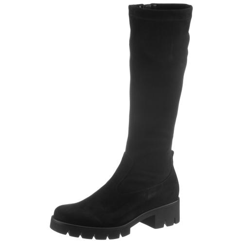 Stiefel GABOR Gr. 41, XS-Schaft, schwarz Damen Schuhe Blockabsatz, Plateau, Langschaftstiefel, mit XS-Stretch-Schaft