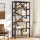 71" Industrial Bookshelf, 6 Tier Rustic Brown Wood Etagere Bookcase, Open Book Shelves