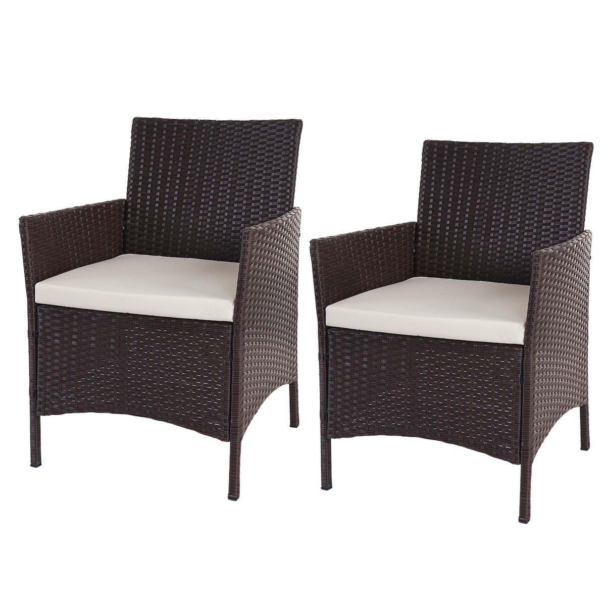 Mendler 2er-Set Poly-Rattan Gartensessel Halden, Korbsessel ~ braun-meliert, Kissen creme Image