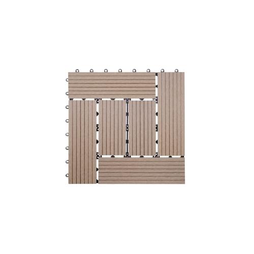 WPC Bodenfliese Rhone, Holzoptik Balkon/Terrasse, 11x je 30x30cm = 1qm ~ Basis, teak versetzt