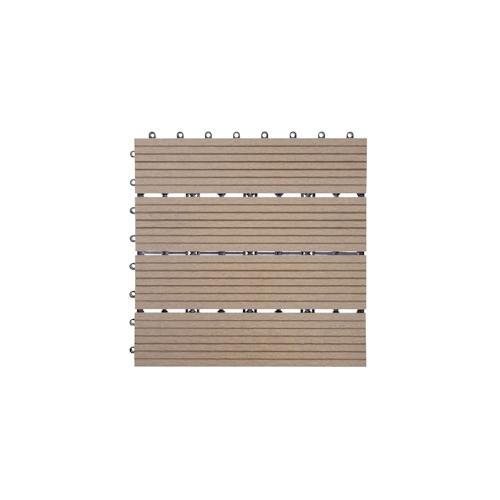 WPC Bodenfliese Rhone, Holzoptik Balkon/Terrasse, 11x je 30x30cm = 1qm ~ Basis, teak linear