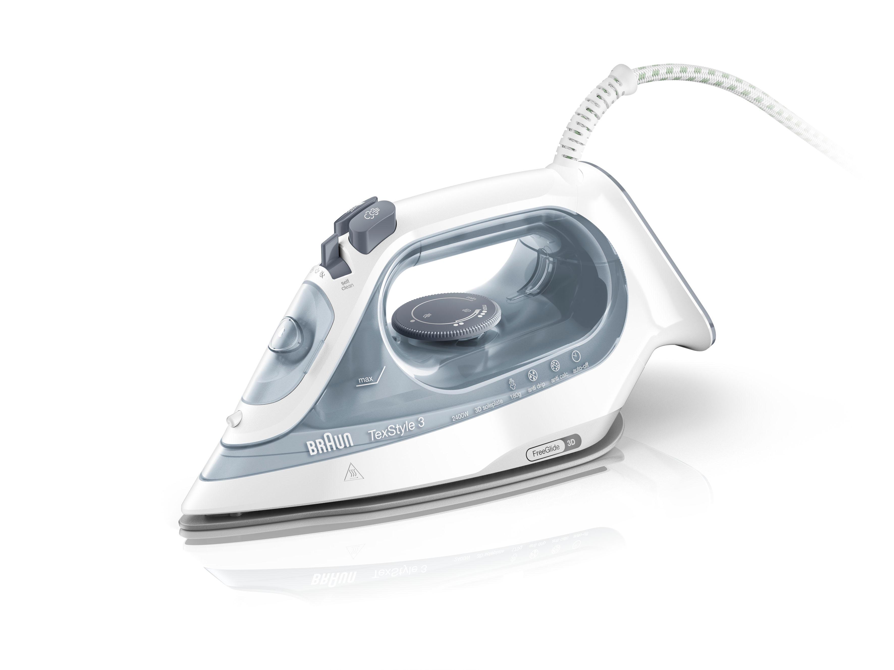 BRAUN Dampfbügeleisen "TexStyle 3 SI 3054 GY - 2.400 W, 180 g Dampfstoß, 270 ml Wassertank", grau, B:30cm H:15cm T:12cm, Bügeleisen, 45 g Dampfmenge, SuperCeramic Bügelsohle, 35 Sek. Aufheizzeit Image