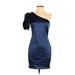 Blondie Nites Cocktail Dress - Sheath One Shoulder Sleeveless: Blue Print Dresses - Women's Size 5