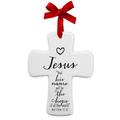 The Holiday Aisle® Jesus Cross Hanging Figurine Ornament Ceramic/Porcelain in Black/Gray | 4.5 H x 3.375 W x 0.25 D in | Wayfair