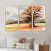 Winston Porter Lone Oak in the Fields w/ Autum Leaves - 3 Piece Floater Frame Print on Canvas Metal in Blue/Brown/Orange | Wayfair