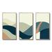 George Oliver Abstract Geometric Landscape w/ Hills - 3 Piece Floater Frame Graphic Art on Canvas Metal in Blue/Gray | 32 H x 48 W x 1 D in | Wayfair