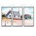 Breakwater Bay House w/ Little Boat On A Beach I - 3 Piece Picture Frame Print on Canvas Canvas, Wood in White | 28 H x 36 W x 1 D in | Wayfair