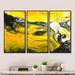 Mercer41 Yellow & Black Hand Painted Marbled Acrylic - 3 Piece Floater Frame Print Set on Canvas in White | 20 H x 36 W x 1 D in | Wayfair