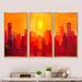 Winston Porter Cityscape Of Skyscrapers In Modern City VI - 3 Piece Floater Frame Print Set on Canvas Metal in Orange/Yellow | Wayfair