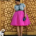 Jupe Midi Plissée en Tulle Rose Vintage pour Femme Jupon Lolita Grande Taille 5XL