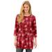 Plus Size Women's Perfect Printed Three-Quarter-Sleeve Scoopneck Tunic by Woman Within in Classic Red Textured Snowflake (Size 1X)