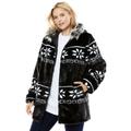 Plus Size Women's Faux Fur Snowflake Print Hooded Jacket by Woman Within in Black Snowflake Fair Isle (Size L)