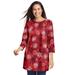 Plus Size Women's Perfect Printed Three-Quarter Sleeve Crewneck Tunic by Woman Within in Classic Red Textured Snowflake (Size 3X)