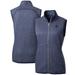 Women's Cutter & Buck Heathered Navy Miami Dolphins Mainsail Basic Sweater Knit Fleece Full-Zip Vest