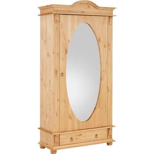 „Garderobenschrank HOME AFFAIRE „“Florenz““ Schränke Gr. B/H/T: 91 cm x 202 cm x 39 cm, 1 St., beige (natur) Garderobenschränke mit Spiegel, aus massiver Kiefer, dekorative Fräsungen“