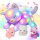 Hopearl LED Musical Stuffed Cat Light up Singing Plush Toy Playset Mommy Cat with 3 Baby Kittens in her Tummy Adjustable Volume Lullaby Animated Soothe Gifts for Kids Toddler Girls, Rainbow, 18''