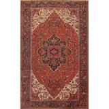 Red Floral Antique Heriz Serapi Persian Rug Hand-knotted Wool Carpet - 9'0" x 13'6"