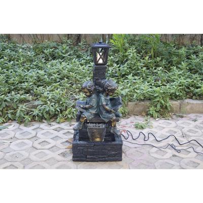 Fountain-Kids Reading With Lamp - Bronze Finish - With 2 LEDs