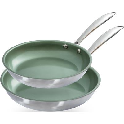 Pfannen-Set JUST VEGAN "CeraVegan", grün (dunkelgrün, edelstahlfarben), B:29,5cm L:50cm Ø:28cm, Pfannen, pflanzliche Keramikbeschichtung, Induktion Image