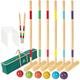 ApudArmis 35In Six Player Croquet Set with Deluxe Premiun Pine Wooden Mallets,Colored Ball,Wickets,Stakes - Lawn Backyard Game Set for Adults/Teens/Family (Large Carry Bag Including)
