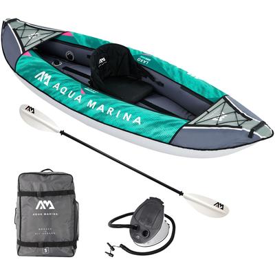 Einerkajak AQUA MARINA, blau (türkis, blaugrün, grau), KleinbooteB:90cm H:50cm L:285cm, Kunststoff, Vinyl, Komplett Set mit Tragerucksack und Fußpumpe, B:90cm H:50cm L:285cm Image