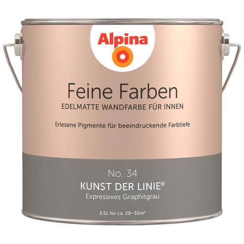 „ALPINA Wand- und Deckenfarbe „“Feine Farben No. 34 Kunst der Linie““ Expressives Graphitgrau, edelmatt, 2,5 Liter Gr. 2,5 l, grau (expressives graphitgrau) Wandfarbe bunt“