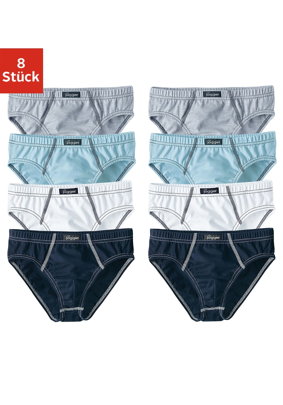 Slip LE JOGGER, Kinder, Gr. 164, bunt (grau, meliert, weiß, blau, marine), Jersey, Obermaterial: 100% Baumwolle, unifarben, körpernah, Unterhosen, mit sportlichen Nähten Image