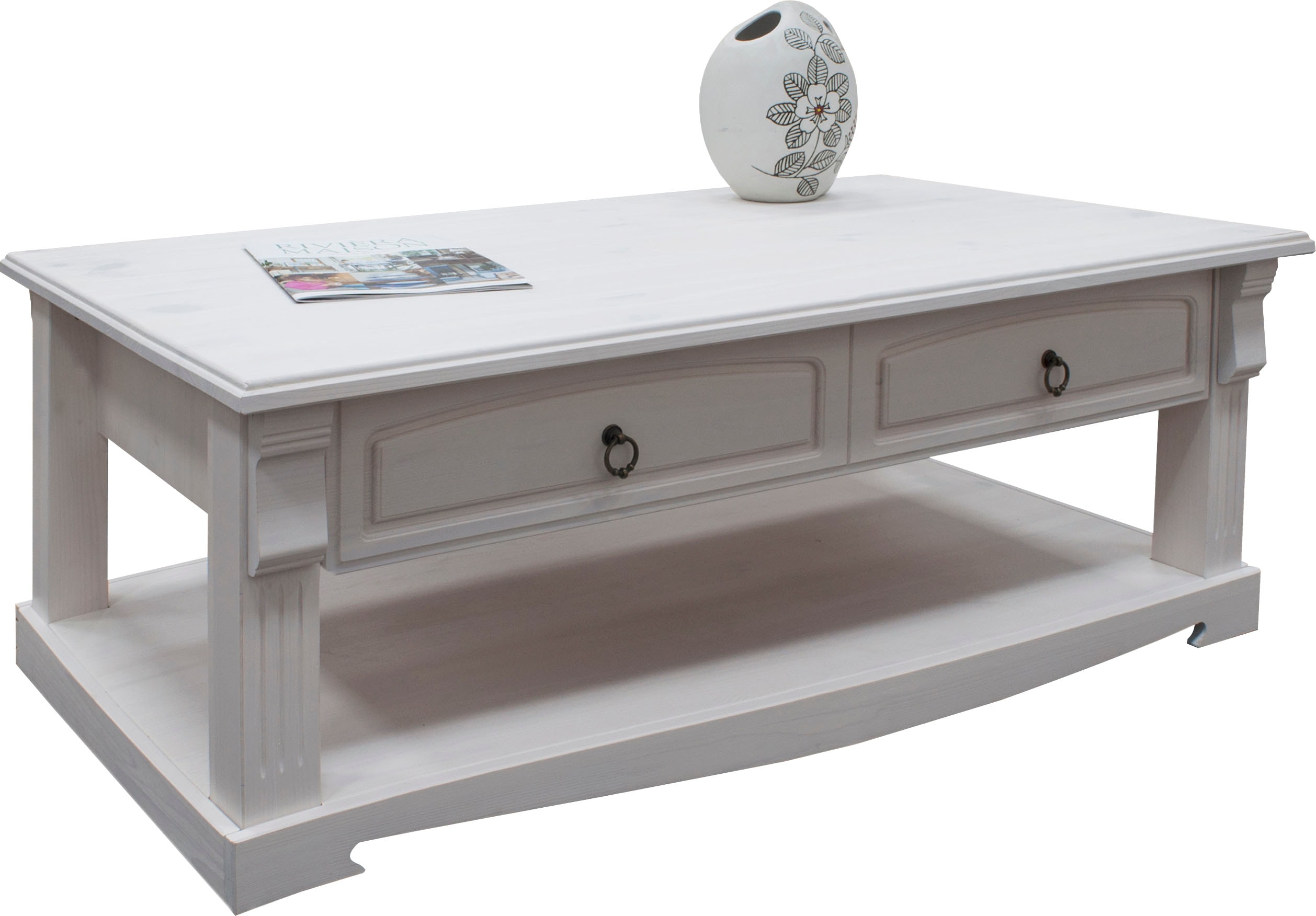 Couchtisch HOME AFFAIRE "Anna", weiß, B:120cm H:43cm T:65cm, Tische, Kaffeetisch mit Schublade und Ablage, Massivholz, FSC