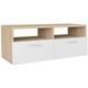 Meuble télé buffet tv télévision design pratique aggloméré 95 cm chêne et blanc - Beige