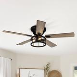 17 Stories 52"5-Blade Flush Ceiling fan w/ Light Kit & Remote Control Included in Black/Brown | 13 H x 11 W x 11 D in | Wayfair