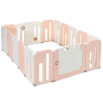 Costway 16 Panels Baby Safety Playpen with Drawing Board-Pink