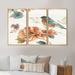 Design Art Cottage Bird On Orange Flower Twig - Farmhouse Framed Canvas Wall Art Set Of 3 Canvas, Wood in Blue/Orange | 20 H x 36 W x 1 D in | Wayfair