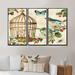 Design Art Blue Cottage Bird, Birdcage & Apple Blossoms I - Traditional Framed Canvas Wall Art Set Of 3 Canvas, in Blue/Brown/Green | Wayfair