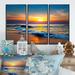 Rosecliff Heights Bright Sunset Of Waves Breaking At The Shore - Nautical & Coastal Framed Canvas Wall Art Set Of 3 Metal in Blue/Orange | Wayfair