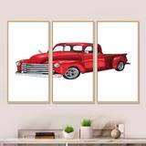 Williston Forge Red Vintage Pickup Truck - Industrial Framed Canvas Wall Art Set Of 3 Canvas, Wood in White | 20 H x 36 W x 1 D in | Wayfair