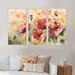 Red Barrel Studio® Red Poppy On A Field - 3 Piece Painting on Canvas Canvas, Wood in White | 28 H x 36 W x 1 D in | Wayfair