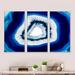 Wrought Studio™ Slice Of Blue Agate Crystal - Stone Framed Canvas Wall Art Set Of 3 Metal in Blue/White | 32 H x 48 W x 1 D in | Wayfair