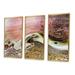 Mercer41 White Liquid Art Waves w/ Pink & Yellow - Modern Framed Canvas Wall Art Set Of 3 Canvas, Wood in Brown/Pink | 28 H x 36 W in | Wayfair