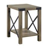 1 Open Shelf Wood End Table with X Metal Base in Rustic Oak and Black