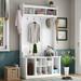39.4 Inch 3-in-1 Coat Rack Entryway Storage Bench & Hall Tree Design with 2 Adjust Shelves and Spacious Top Open Shelves