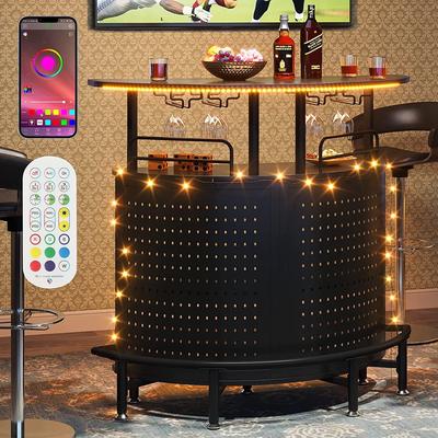 Bar Unit with Led Lights, 3-Tier Bar Table with Wine Glasses Holder - 43.31 “Lx 19.69 “Wx 41.34 “H