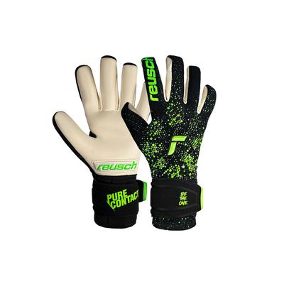 Torwarthandschuhe REUSCH "Pure Contact Gold", Damen, Gr. 7, schwarz (schwarz, grün), 53% Elastodien, 40% Polyester, 5% Polyamid, 2% Baumwolle, mehrfarbig, sportlich, Handschuhe, mit Innennaht Schnitt und Grip Gold Belag