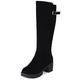 MJIASIAWA Women Round Toe Outdoor Knee High Chunky Platform Boots Casual Equestrian Zip Winter Warm Riding Boots Black Size 2 UK/35 Asian