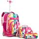 HTgroce Trolley Bag 2-in-1 Backpack with Wheels for Girls, Primary Unicorn, Schoolbag, Wheel, Luggage, Cabin Leisure Travel, 19 Inch Unicorn Pink Red, 19