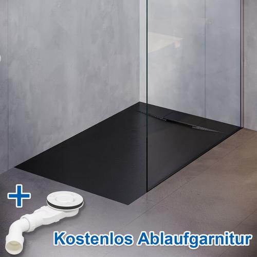 Duschtasse 90 Duschwanne smc Flach für Duschkabine walk in Duschwand Badezimmer Schiefer-Textur